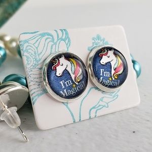 6/$20 Magical Unicorn Flatback Stud Earrings